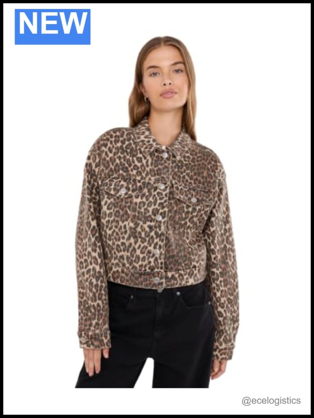 Cropped Trucker Jacket Button Front Cotton Blend